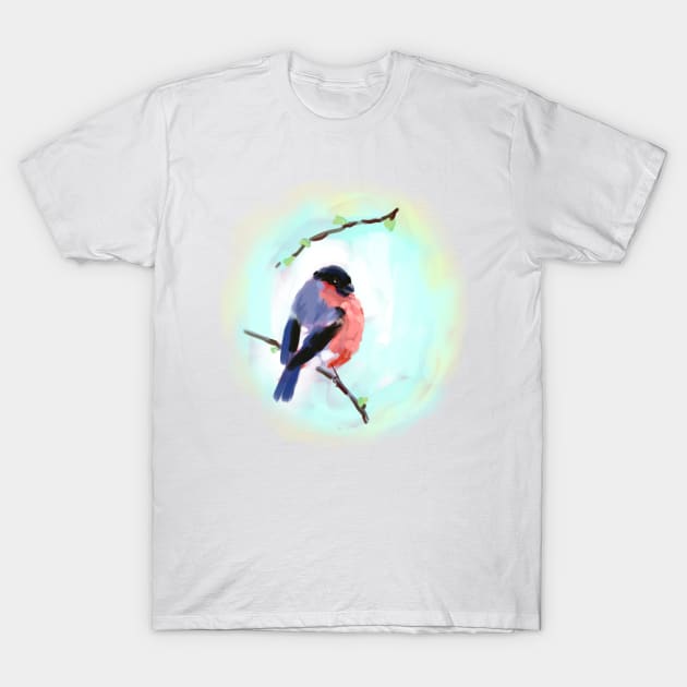 Bullfinch on the tree painting T-Shirt by Orangerinka